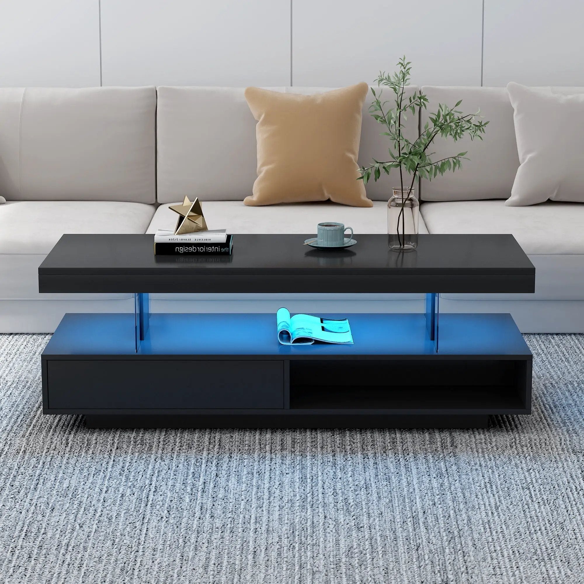 LED Coffee Table With 2 Drawers And Display Shelves by Unique Piece Furniture