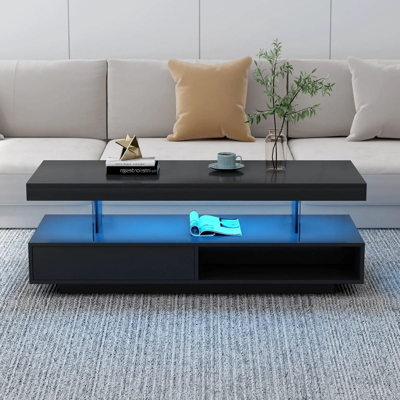 LED Coffee Table With 2 Drawers And Display Shelves by HouseOfZazla