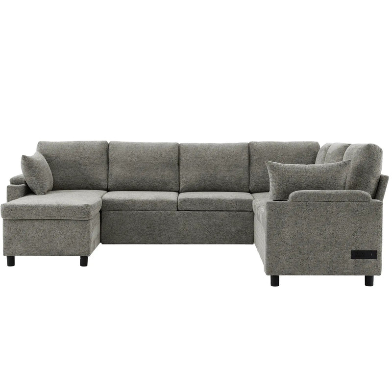 U-Shaped Sectional Sleeper Sofa With Ample Storage Space, 2 Cup Holders And Charging Ports For Living Room by HouseOfZazla