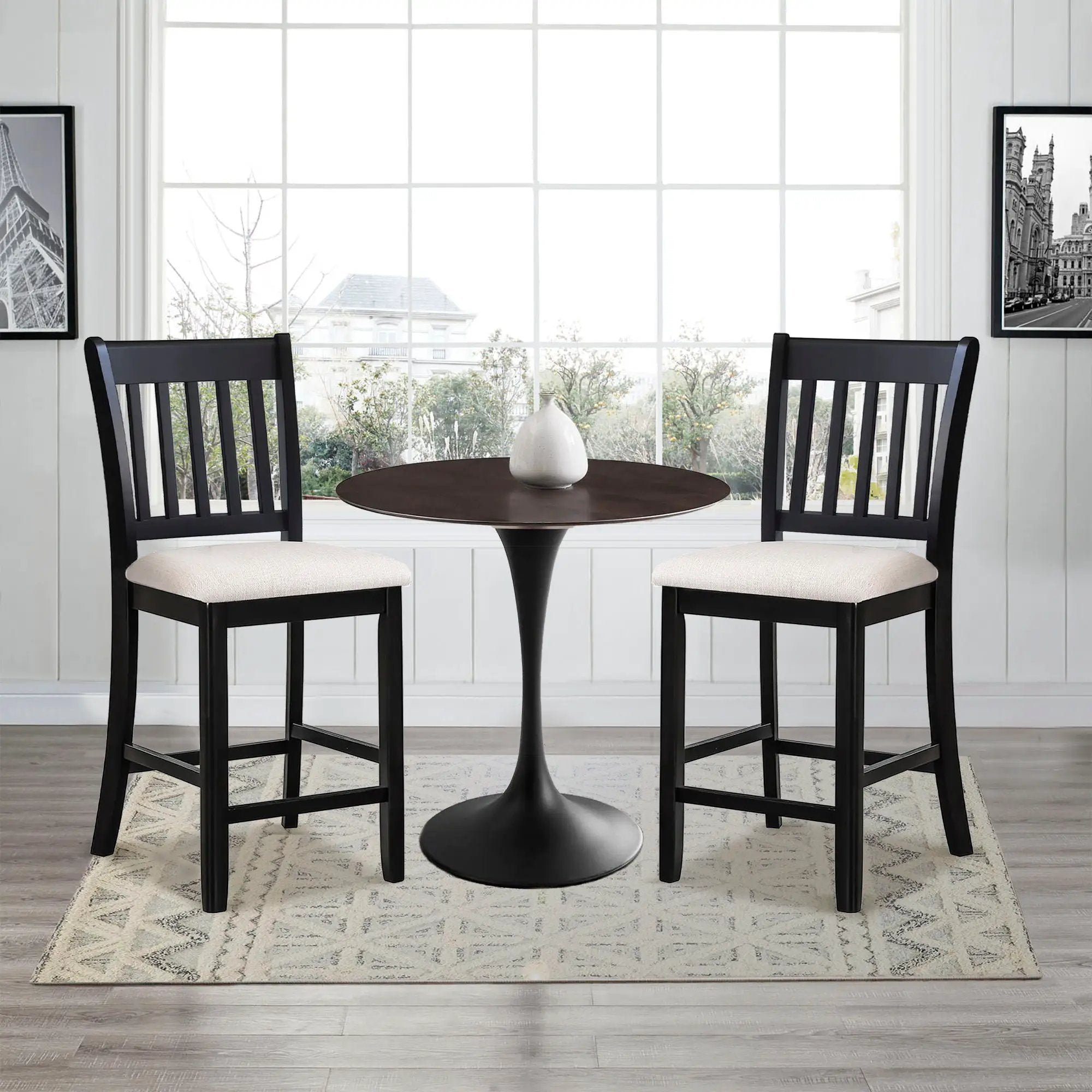 Transitional Rubberwood Dining Room Chairs (Set of 2) With Slatted Back - Black by HouseOfZazla