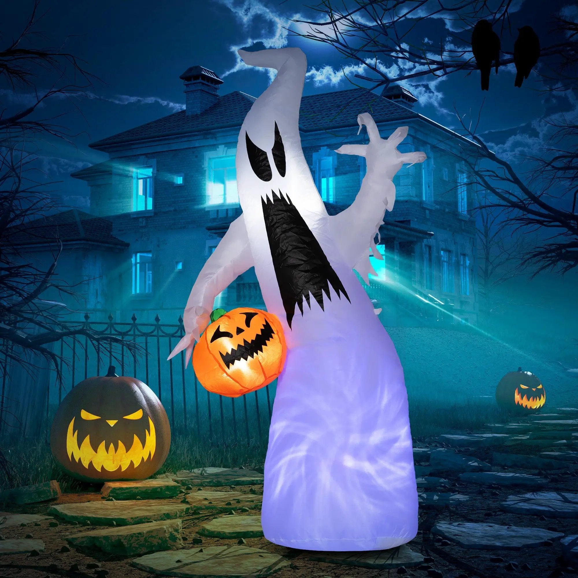 HOMCOM 5.9' Halloween Inflatable Outdoor Decoration Ghost with Pumpkin by HouseOfZazla
