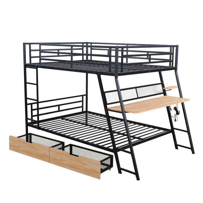 Full Size Bunk Bed With Built In Desk, Light, And 2 Drawers - Black by Unique Piece Furniture