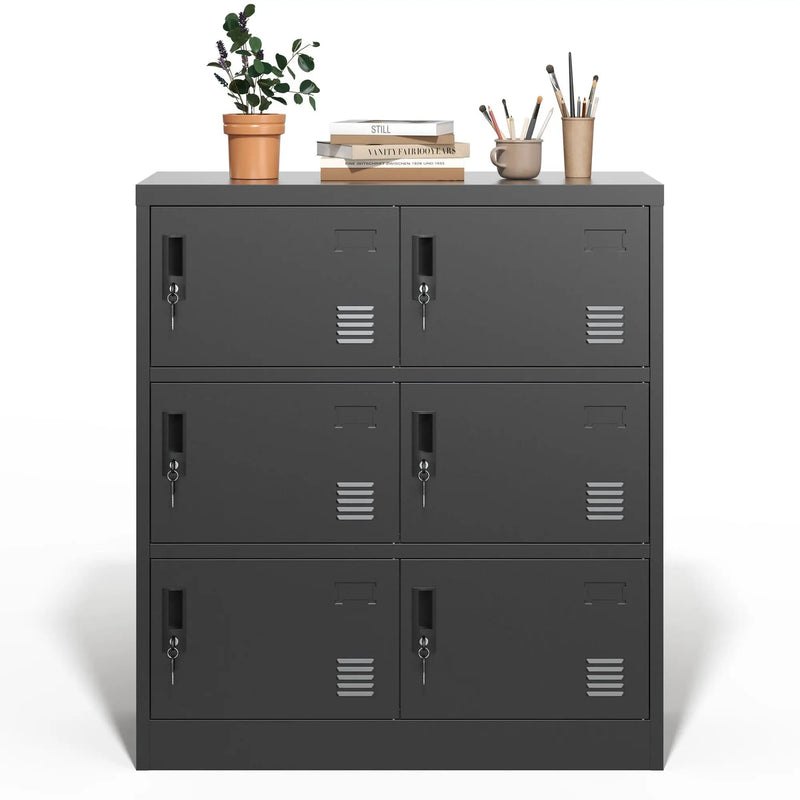 6 Door Employee Storage Locker, Lockers For Office, Gym, School, And Home With Card Slot - Black by Unique Piece Furniture