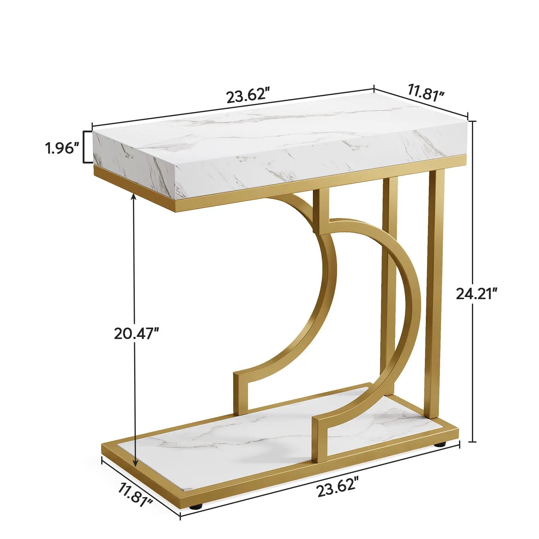 C-Shaped Sofa Side Table For Living Room - White / Gold by HouseOfZazla