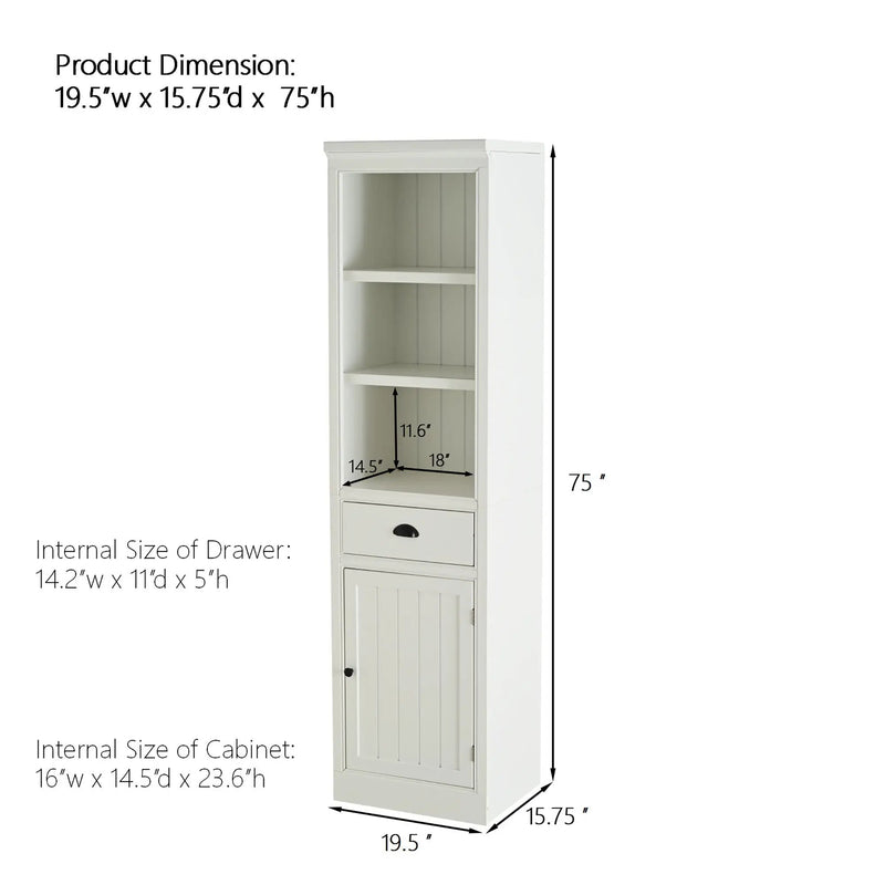 Retro Style 75'' Tall Display Shelf With Cabinet For Hallways Living Room Kitchen - White by Unique Piece Furniture