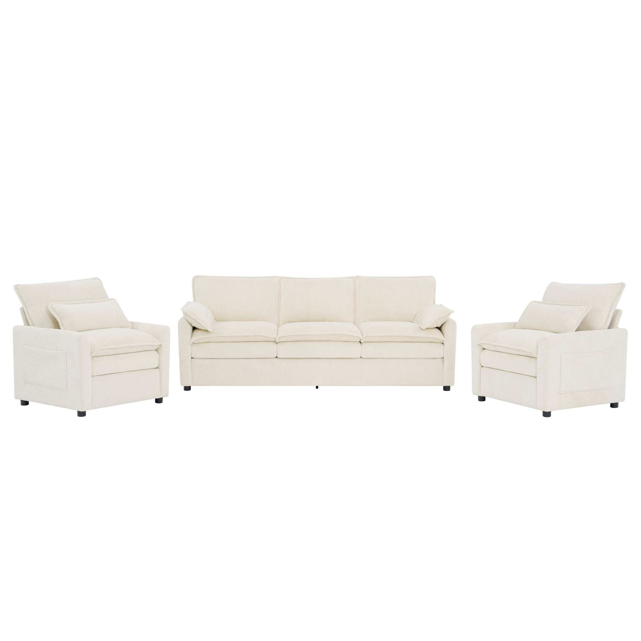 Modern Sofa Set With Double Layer Cushion And Side Storage Pockets by HouseOfZazla