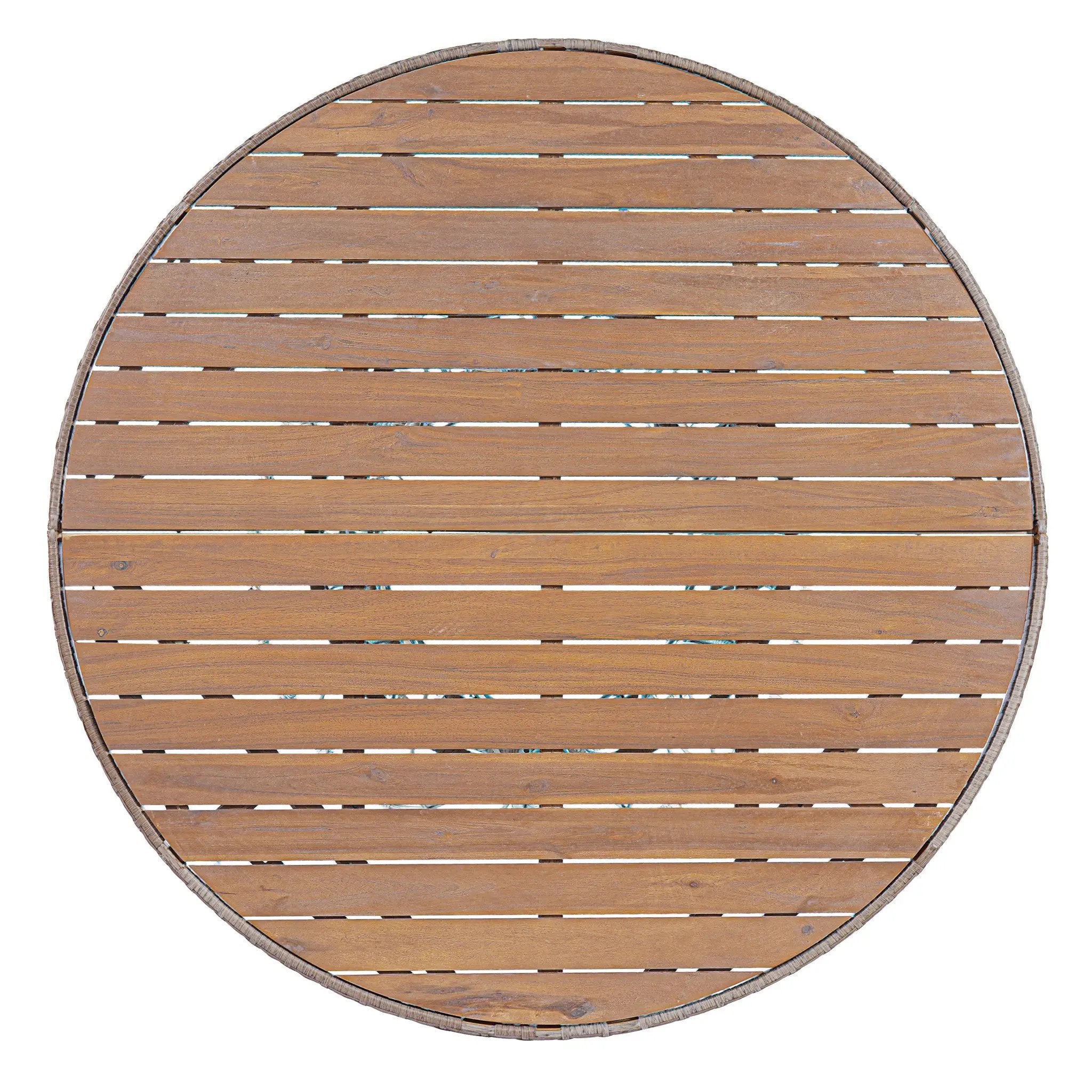 5-Piece Outdoor Dining Set: Brown Round Acacia Wood Table & 4 Brown Wicker Armchairs by HouseOfZazla