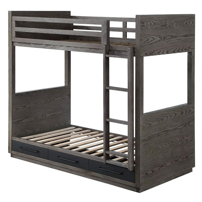 Estevon - Twin Over Twin Bunk Bed With Storage - Gray Oak by Unique Piece Furniture