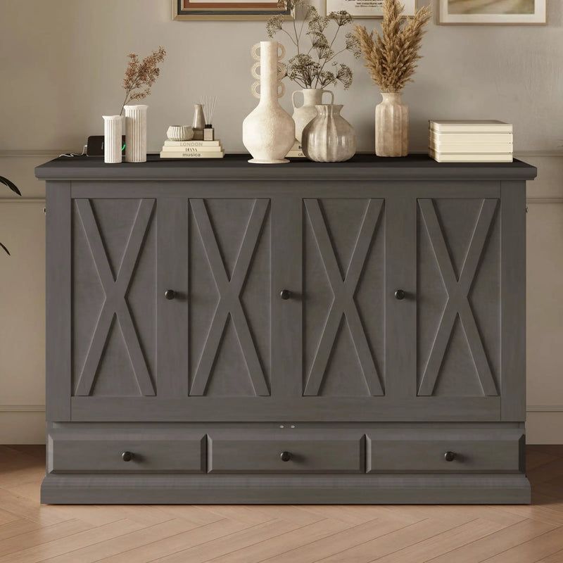 Solid Pine Murphy Bed Chest Cube Cabinet Bed With Charging Station And Large Storage Drawer For Home Office Or Small Room by HouseOfZazla