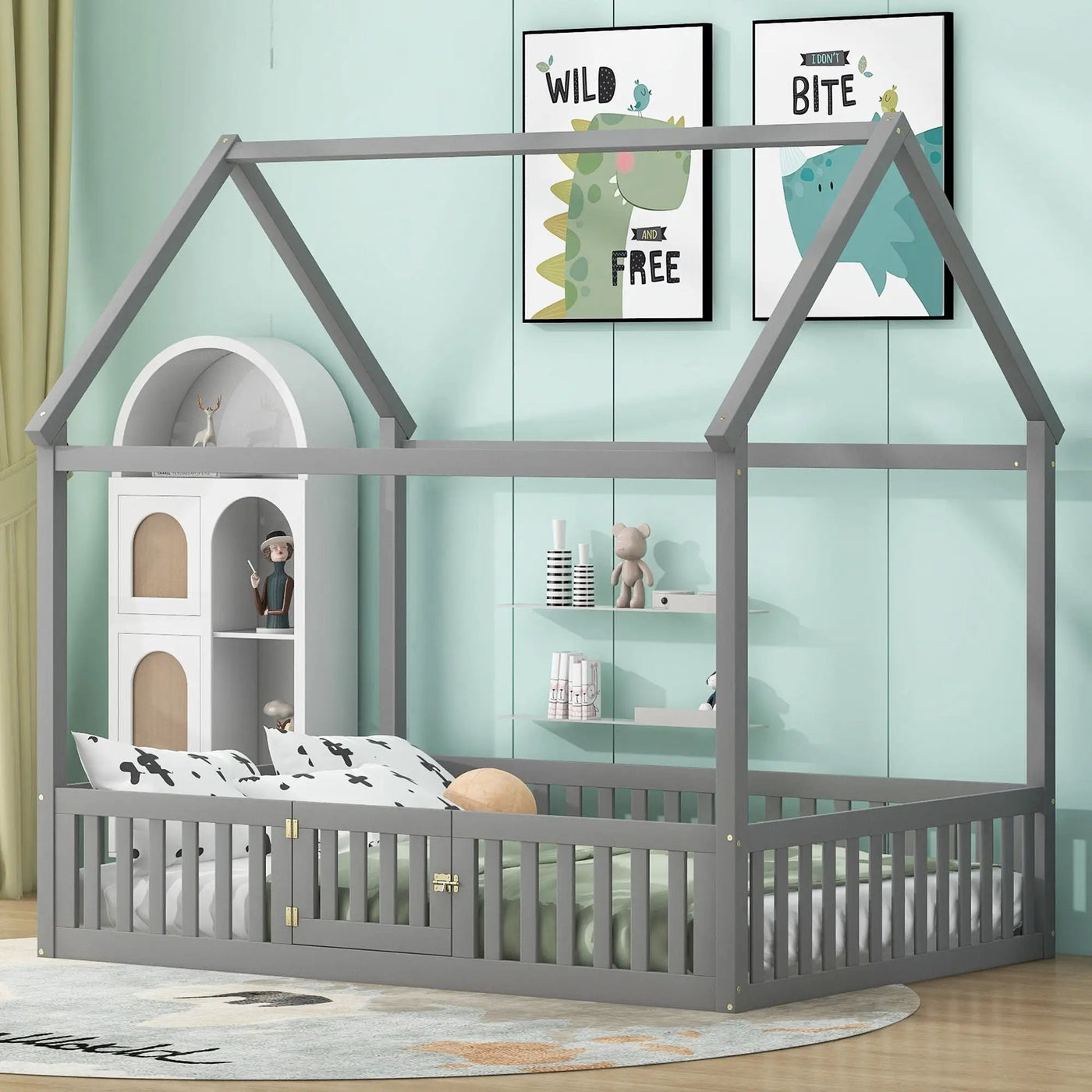 Wood House Bed With Fence And Door by Unique Piece Furniture