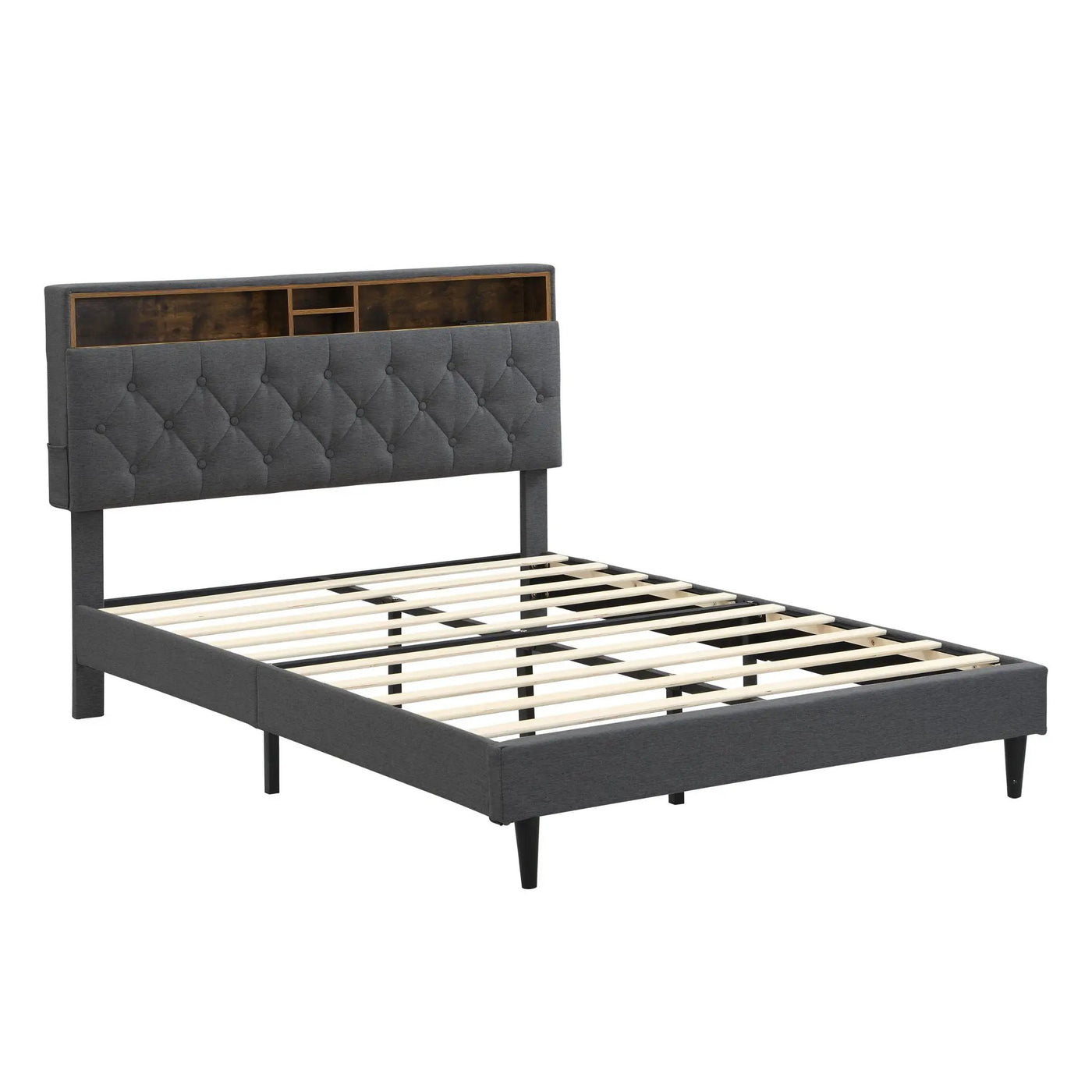 Modern Upholstered Platform Bed Frame With Button Tufted Headboard And USB Ports by Unique Piece Furniture