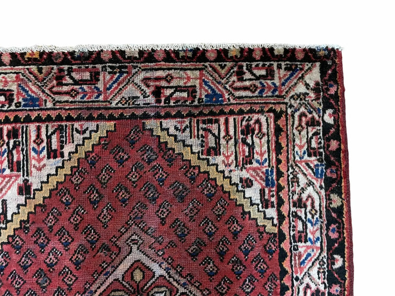 4x6 Antique Rug Handmade Wool Rug Organic Dyes Red Ivory Red Tribal Rug Boho Rug by Jewel Rugs