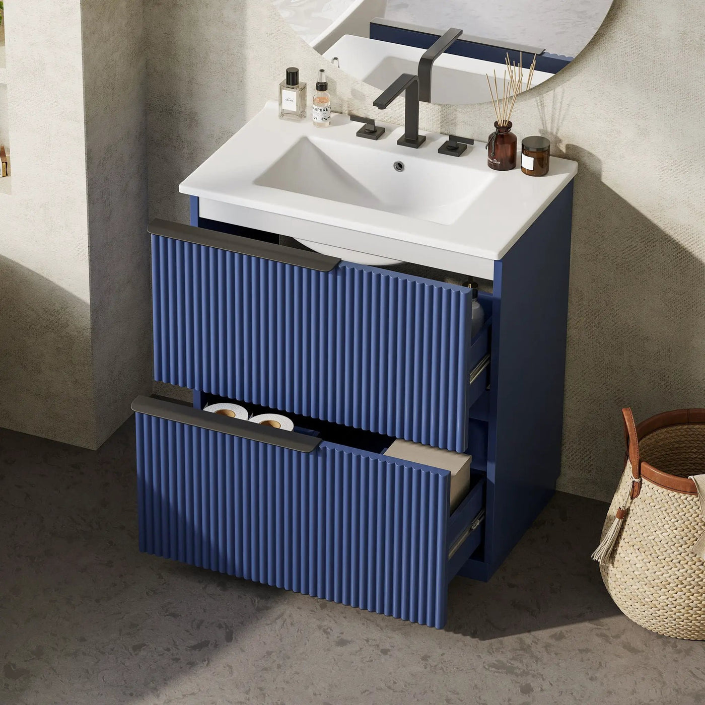 Fluted Bathroom Vanity With Ceramic Sink, Freestanding Cabinet by HouseOfZazla