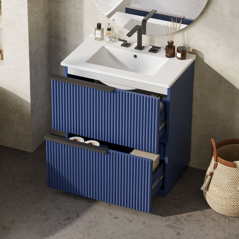 Fluted Bathroom Vanity With Ceramic Sink, Freestanding Cabinet by HouseOfZazla