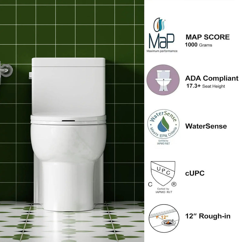 Gloss Tornado Flush 1 Piece Elongated Toilet With Siphonic Side Press, ADA Comfort Chair Height - Gloss White by HouseOfZazla