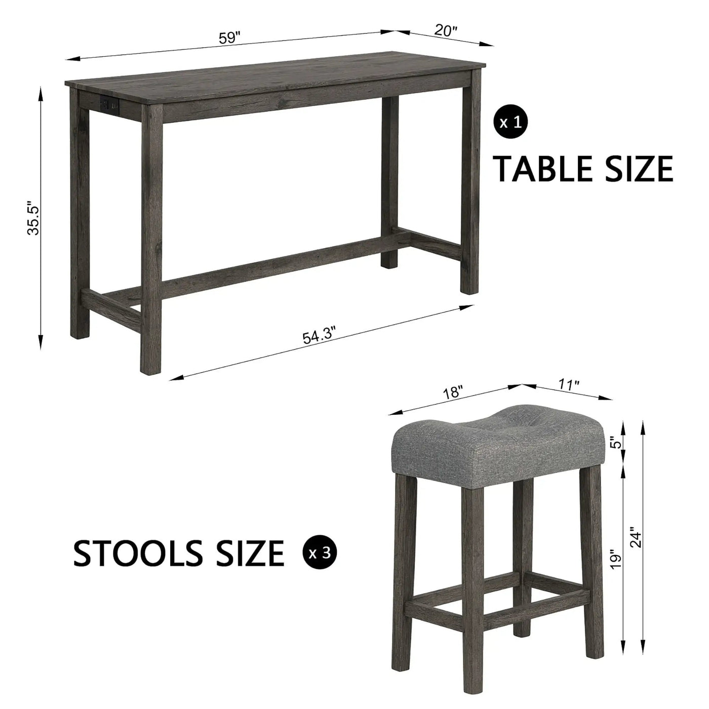 4 Piece Bar Table Set With Power Outlet, 3 Padded Stools by Unique Piece Furniture