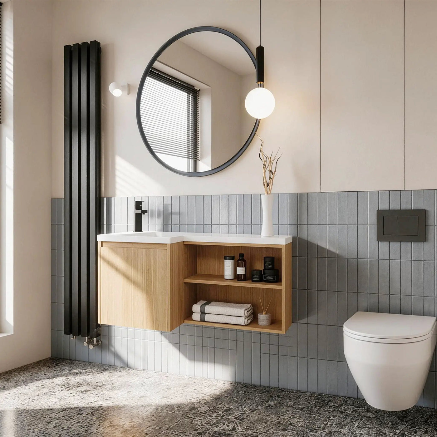 L-Shaped Wall Mounte Floating Bathroom Vanity With Integrated Sink by Unique Piece Furniture