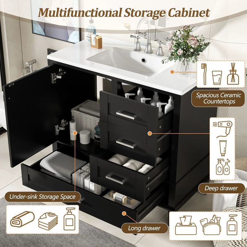 Bathroom Vanity, Modern Bathroom Cabinet With Sink Combo Set, Bathroom Storage Cabinet With A Soft Closing Door And 3 Drawers, Solid Wood Frame by Unique Piece Furniture