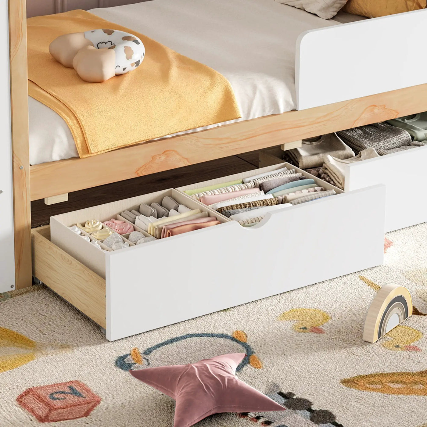 Twin Size House Platform Bed with Drawers, Solid Wood House Bed with Shelves by HouseOfZazla