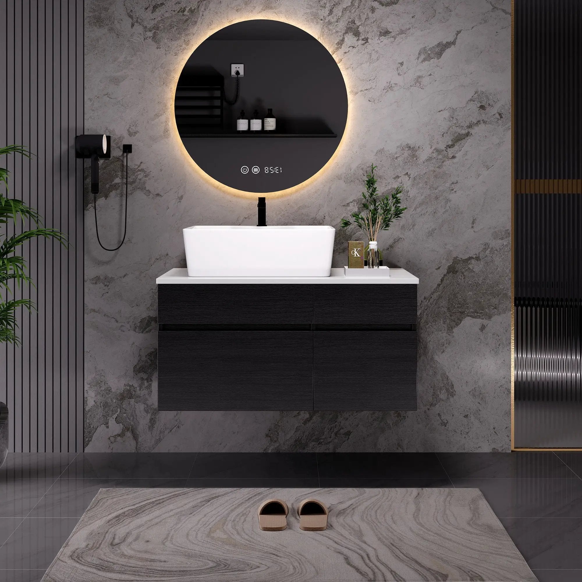 Floating Bathroom Vanity With Sink For Small Bathroom - White / Black by HouseOfZazla