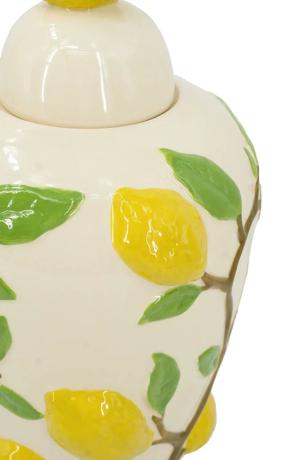 8.7x8.7x15' White Ceramic Lidded Jar with Playful Lemon Design by HouseOfZazla
