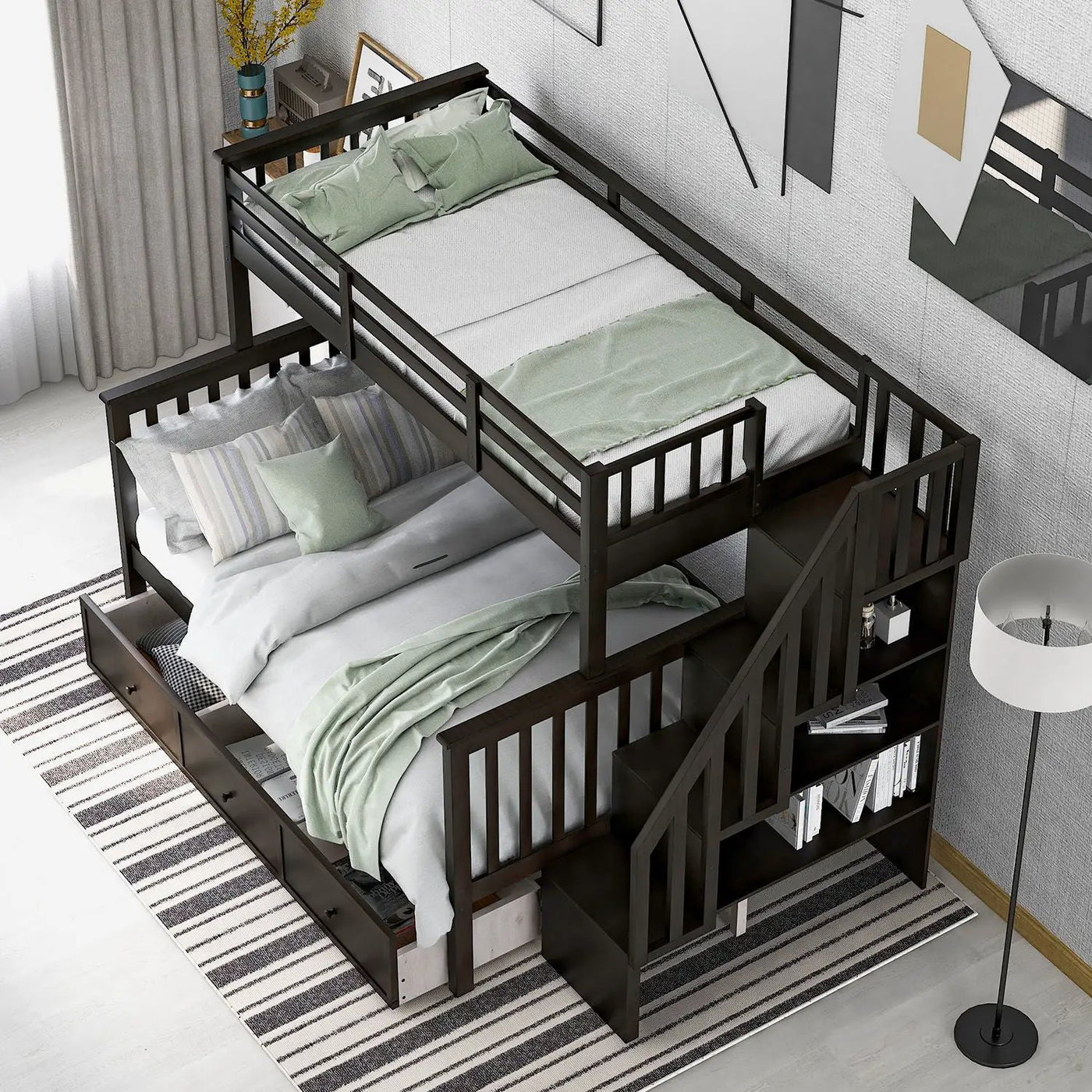 Stairway Bunk Bed With Storage And Guard Rail For Bedroom by Unique Piece Furniture