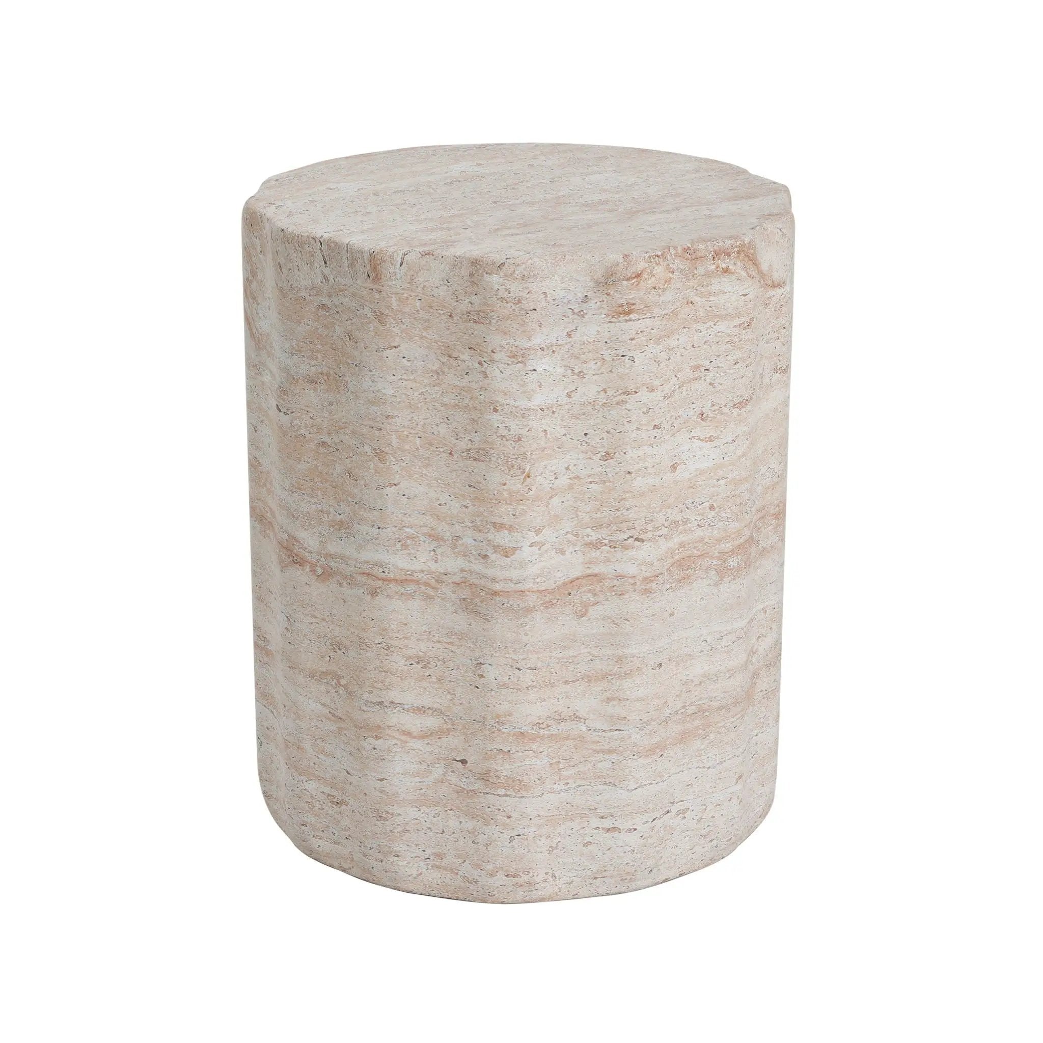 Elegant Indoor/Outdoor Lightweight Concrete Side Table With Travertine - Beige by HouseOfZazla