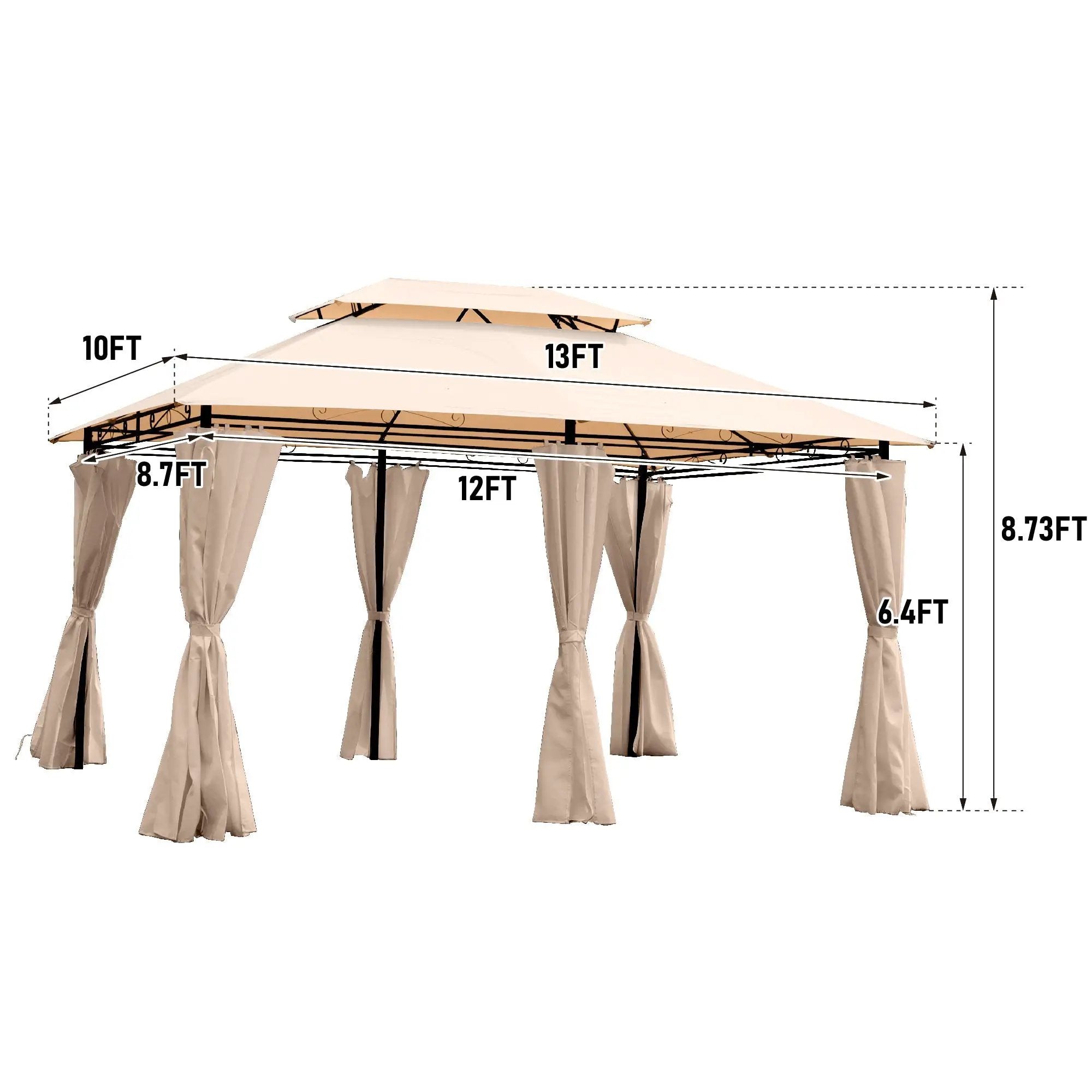 Khaki Outdoor Patio Gazebo Canopy Tent with Ventilated Double Roof by HouseOfZazla
