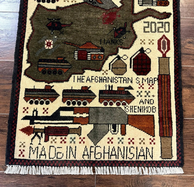 Afghan War Rug, Tanks Helicopters Guns by Jewel Rugs