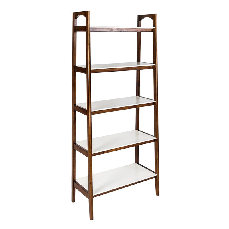 Mid - Century Design 5 Shelf Bookcase - Off White / Pecan by Unique Piece Furniture