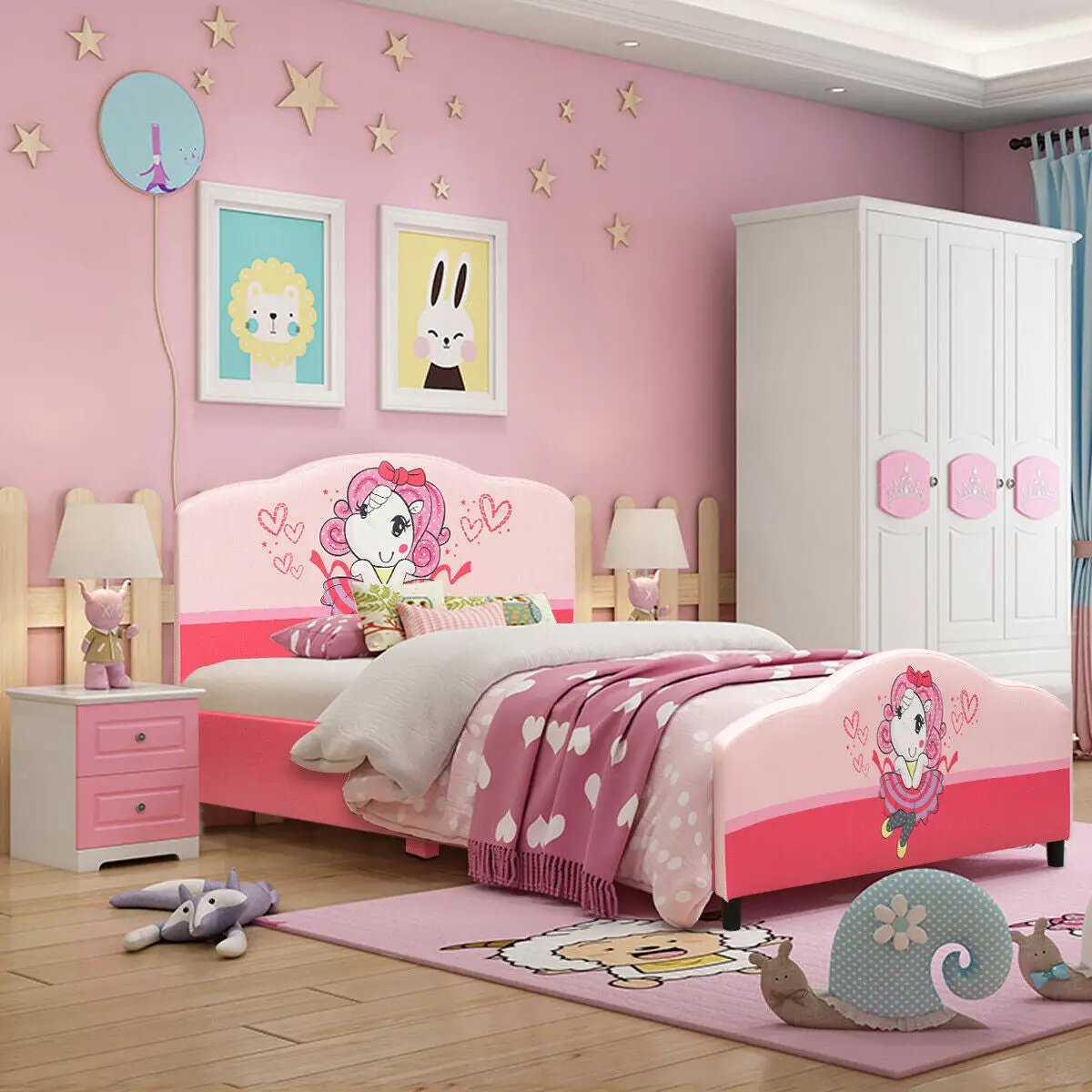 Kids Children Upholstered Platform Toddler Girl Pattern Bed by DirectDeals