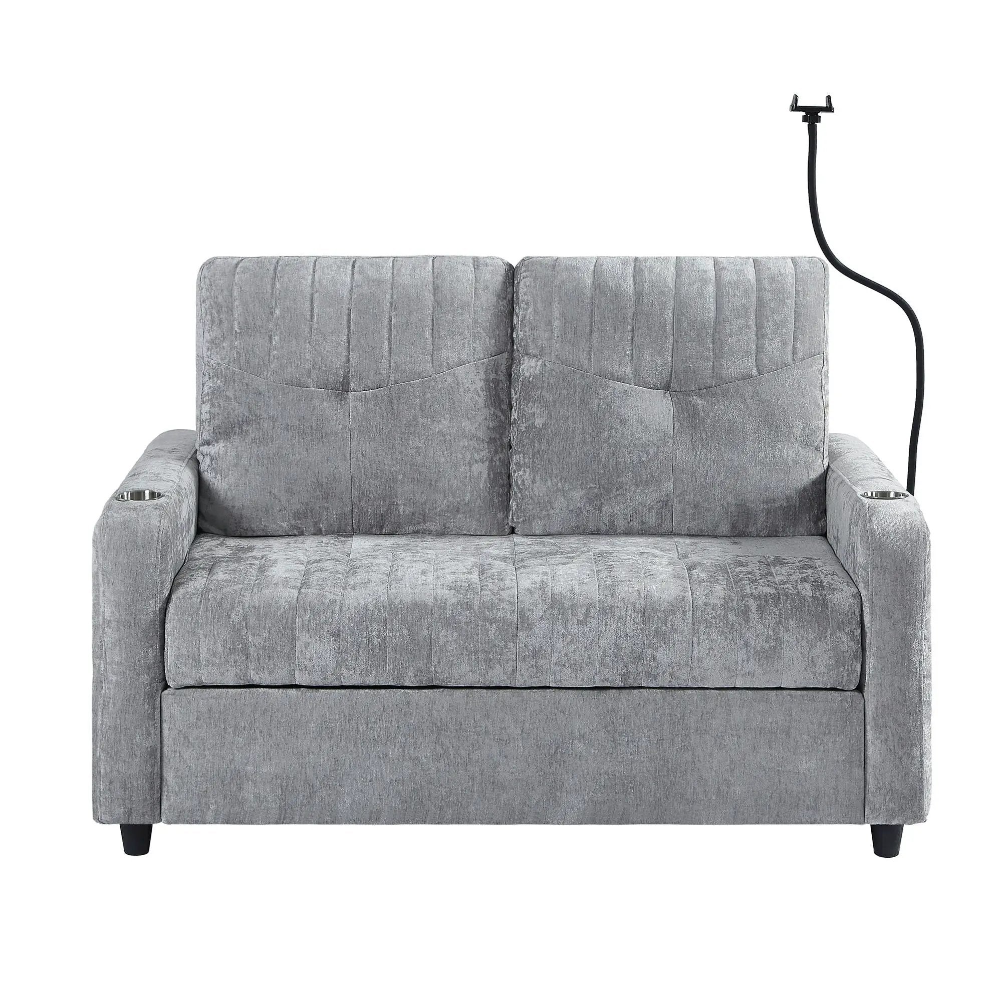 Modern Loveseat Pull Out Sofa Bed With Adjustable Backrest, Two Cup Holders, A Phone Holder, Three Charging Ports And Side Storage Pockets For Living Room by HouseOfZazla