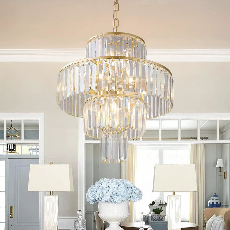 (Same as W1340126461/L5023) 20' Luxury 4-Tier Crystal Chandelier, 12-Light Gold Frame Pendant Light, Elegant Ceiling Lighting for Living Room, Dining Room, Bedroom (No Bulbs) by HouseOfZazla