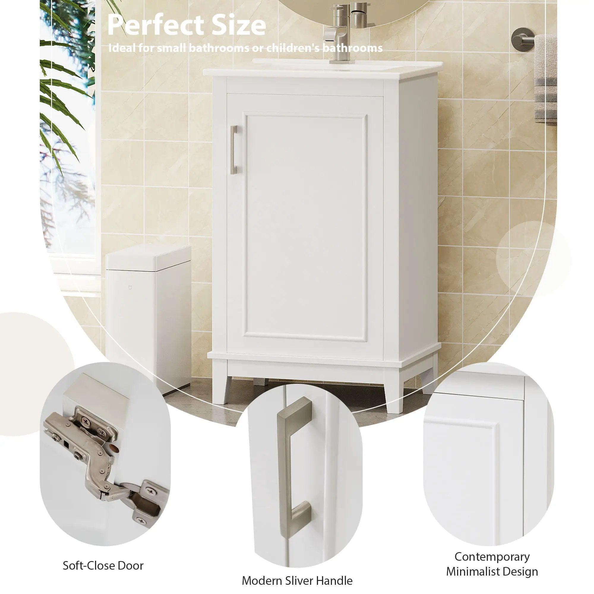 Modern Small Bathroom Vanity Cabinet With Ceramic Basin, Ample Storage, 1 Soft Close Door by HouseOfZazla