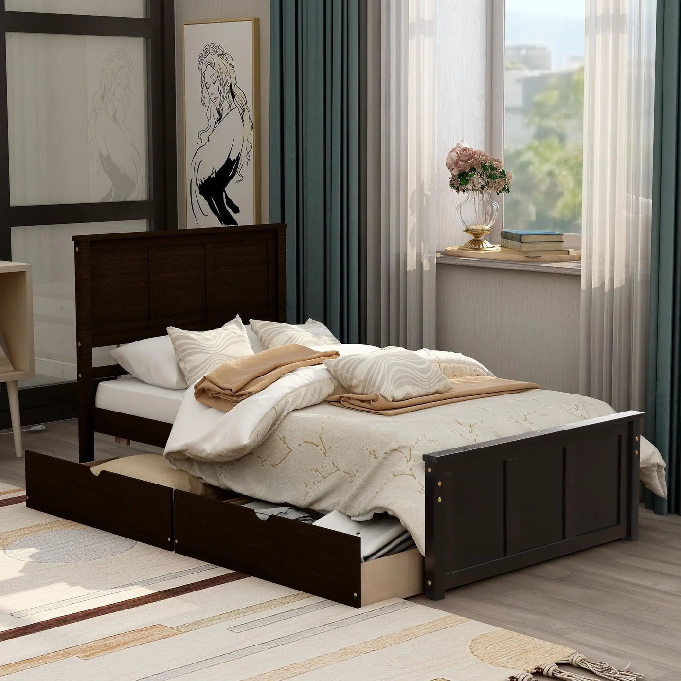Platform Storage Bed With 2 Wheel Base Drawers by HouseOfZazla