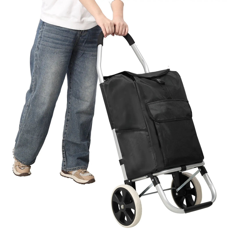 Foldable Shopping Trolley With Wheels And Removable Waterproof Bag - Black by HouseOfZazla