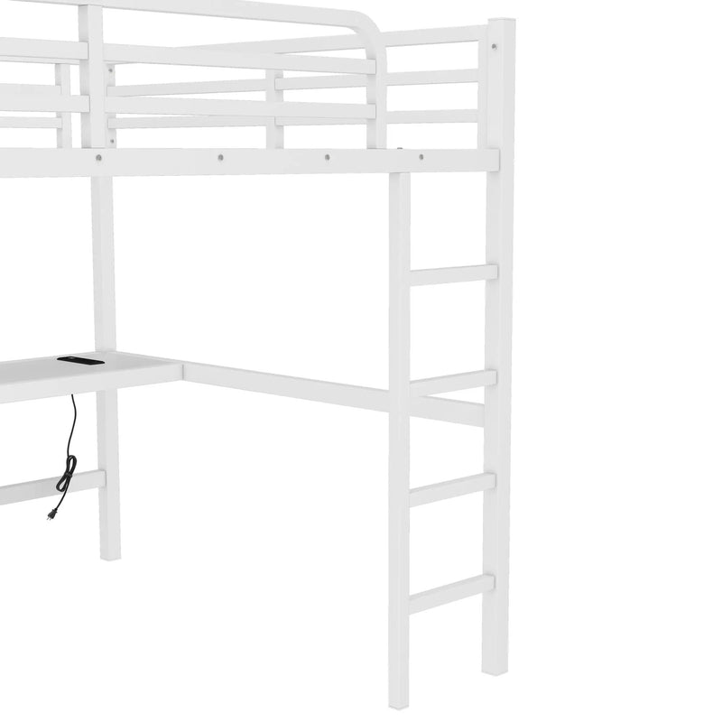 Metal Queen Size Loft Bed with Power Outlet and LED Lighted by HouseOfZazla