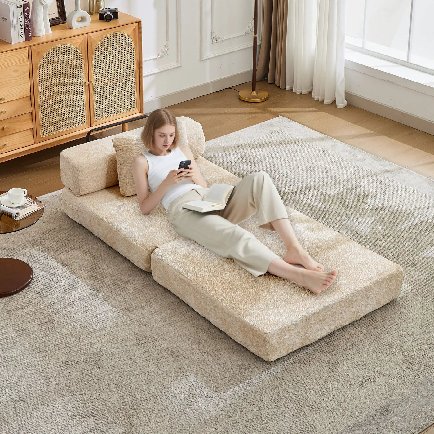 Convertible Floor Sofa Bed With Fixed Shape Frame For Living Room by HouseOfZazla