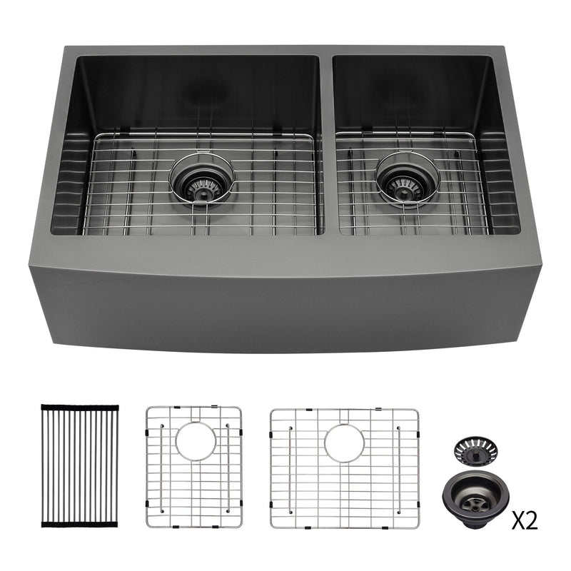 Double Bowl Farmhouse Sink, Stainless Steel Apron Front by HouseOfZazla