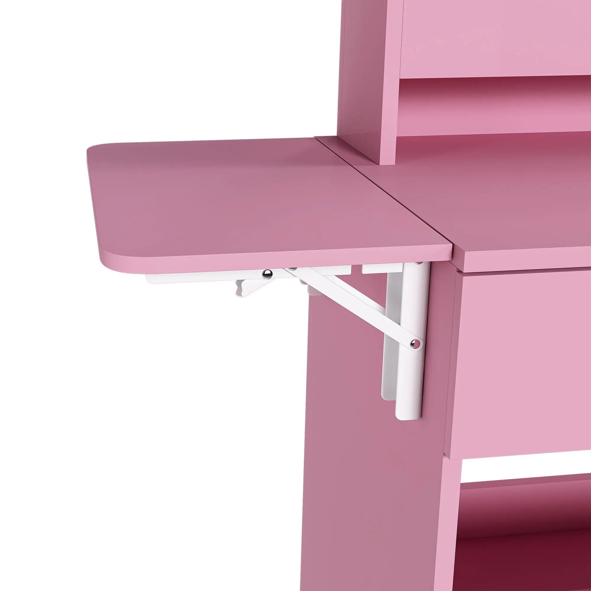 Vanity Desk With LED Mirror Lights And Power Outlet Charging Station, 3 Drawers, 7 Shelves, Storage Stool - Pink by HouseOfZazla