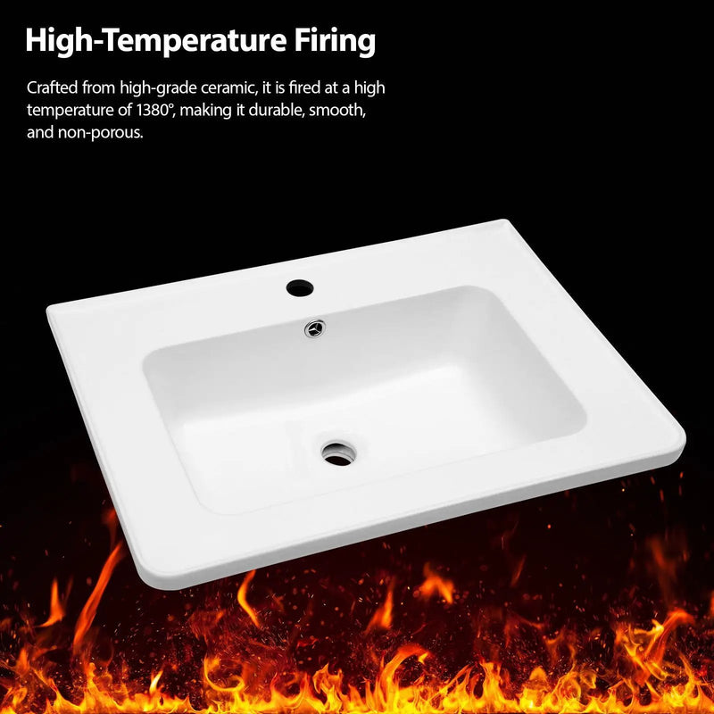 Rectangular Single Vanity Top With 1 Faucet Hole And Overflow, 28 X 19" - White by HouseOfZazla