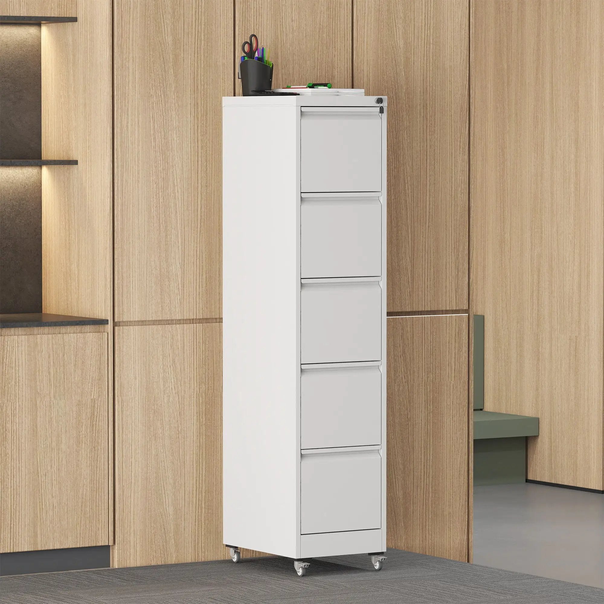 Drawer Metal Locking Vertical File Cabinet With Wheels Heavy Duty Lockable Storage by Unique Piece Furniture