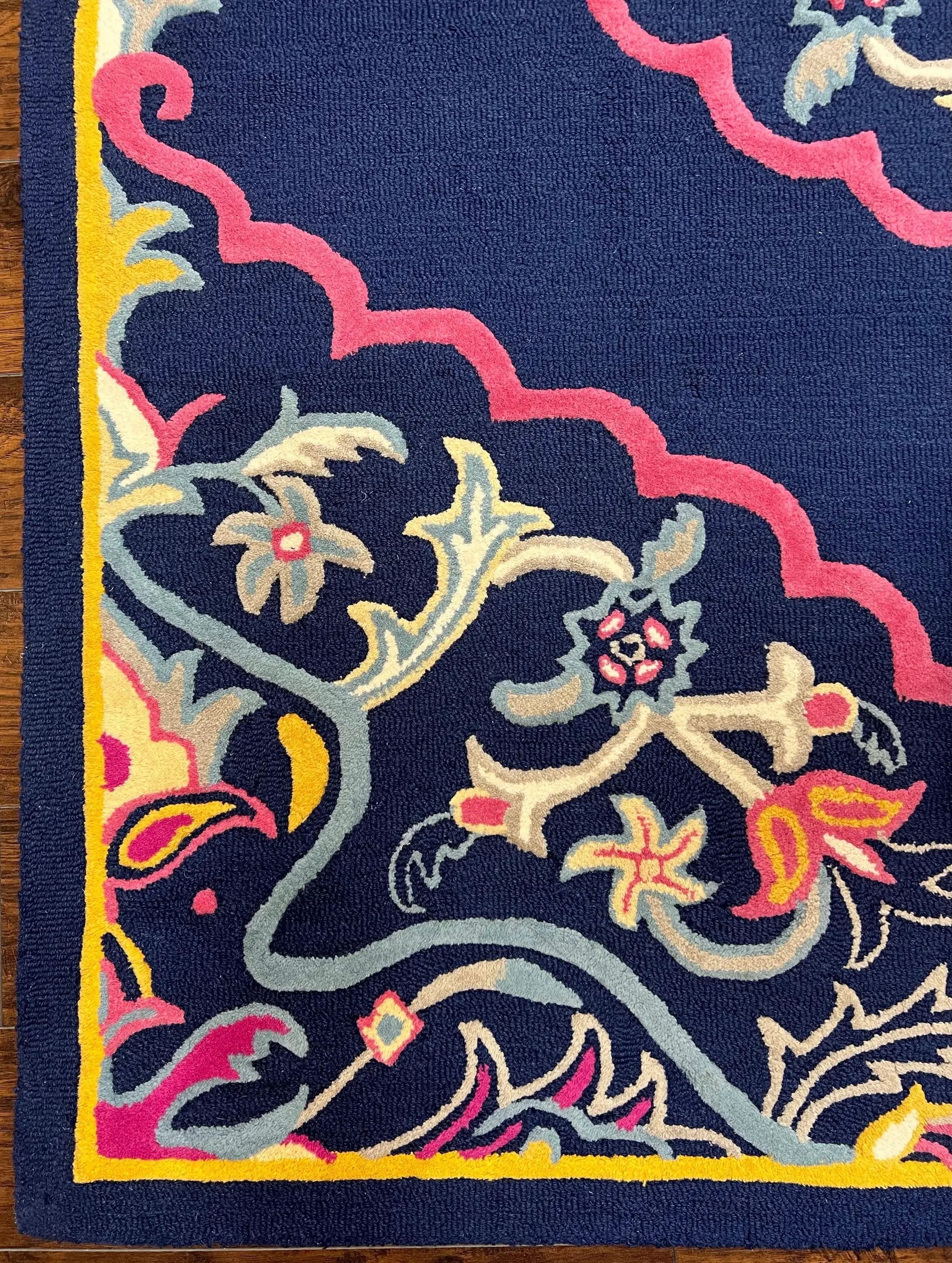 Safavieh Rug 8x10 Belagio Collection, Navy Blue Pink Yellow, Power-Loomed Wool Carpet, Floral Area Rug, Modern Rug, Room Sized 8 x 10 ft Rug by Jewel Rugs