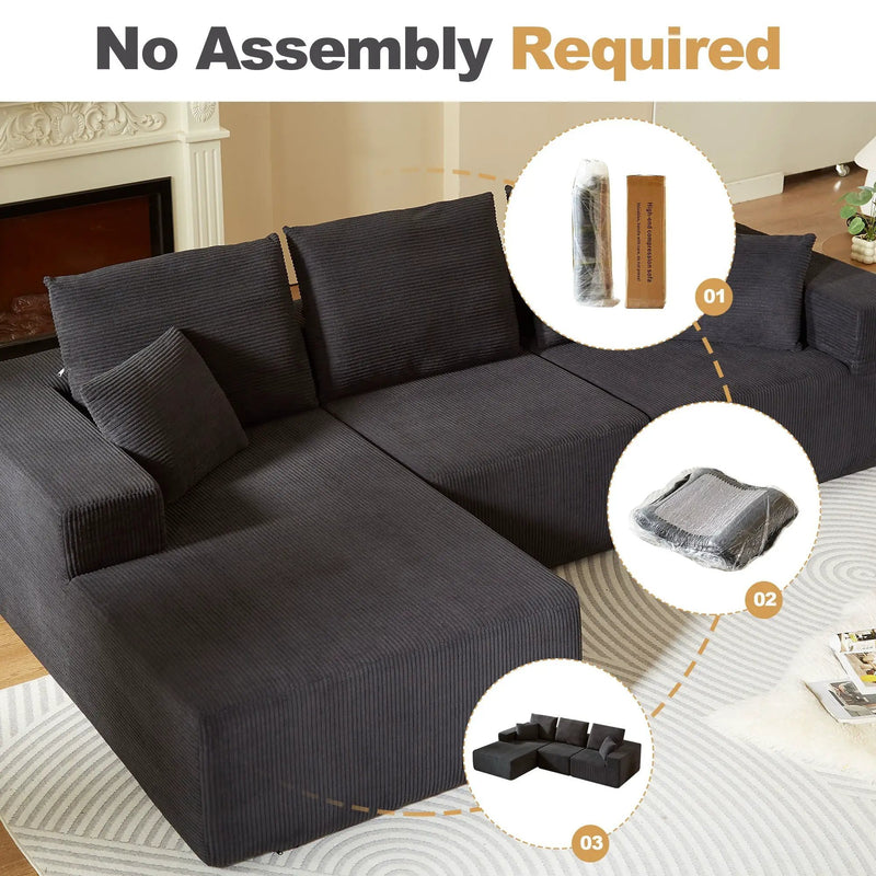 Modular Sectional Sofa With Chaise, L Shaped Cloud Couch With Deep Seat, Sectional Couches For Living Room - Black by Unique Piece Furniture
