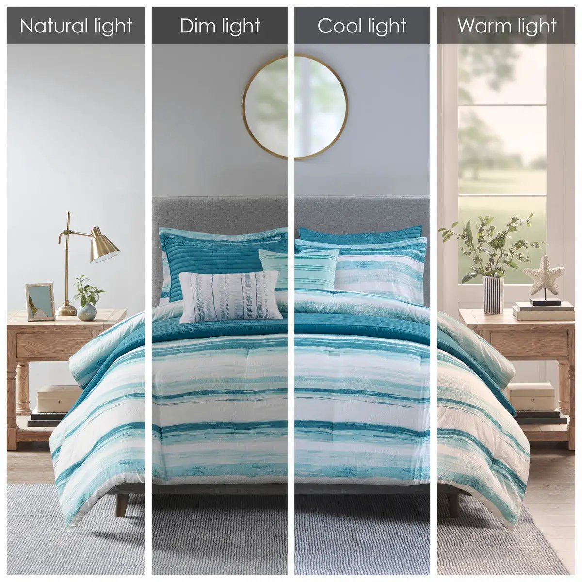 8 Piece Printed Seersucker Comforter and Quilt Set Collection Aqua King/Cal King by HouseOfZazla