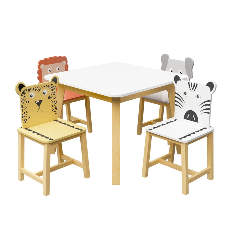 Kids Table And Chair Set With Cartoon Animals Design - White by HouseOfZazla