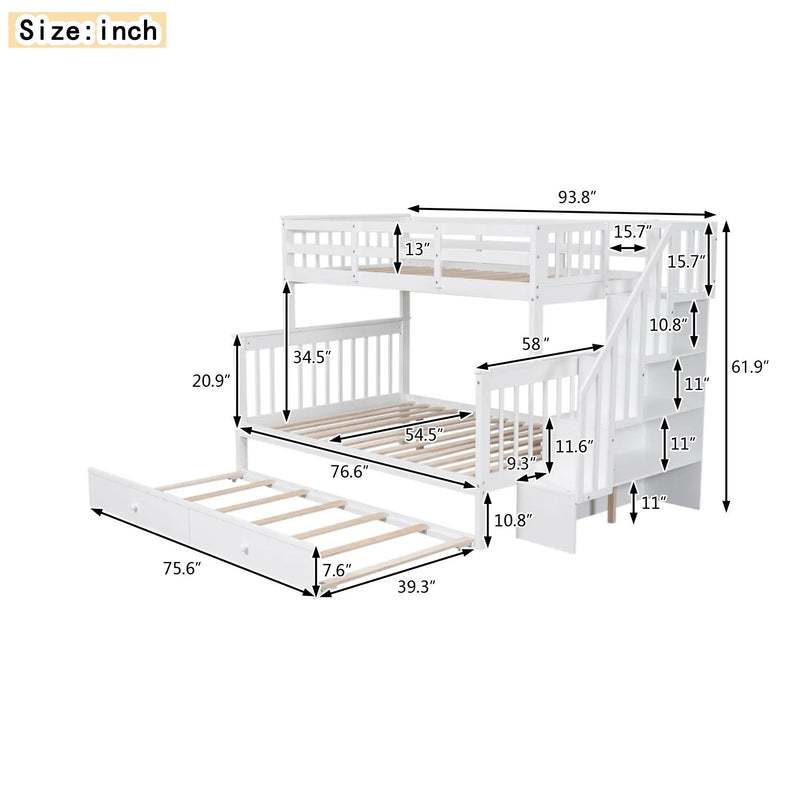 Bunk Bed With Twin Size Trundle, Storage And Guard Rail For Bedroom by HouseOfZazla