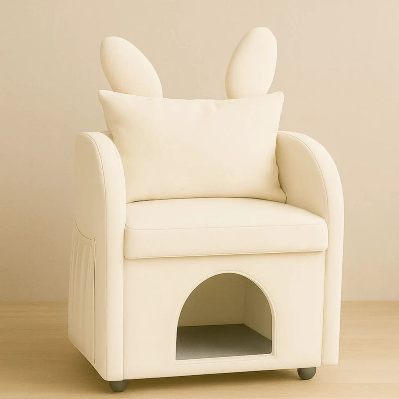 Bunny Ear Pet Friendly Armchair With Hidden Pet House With Storage Pocket For Bedroom & Living Room - Beige by Unique Piece Furniture