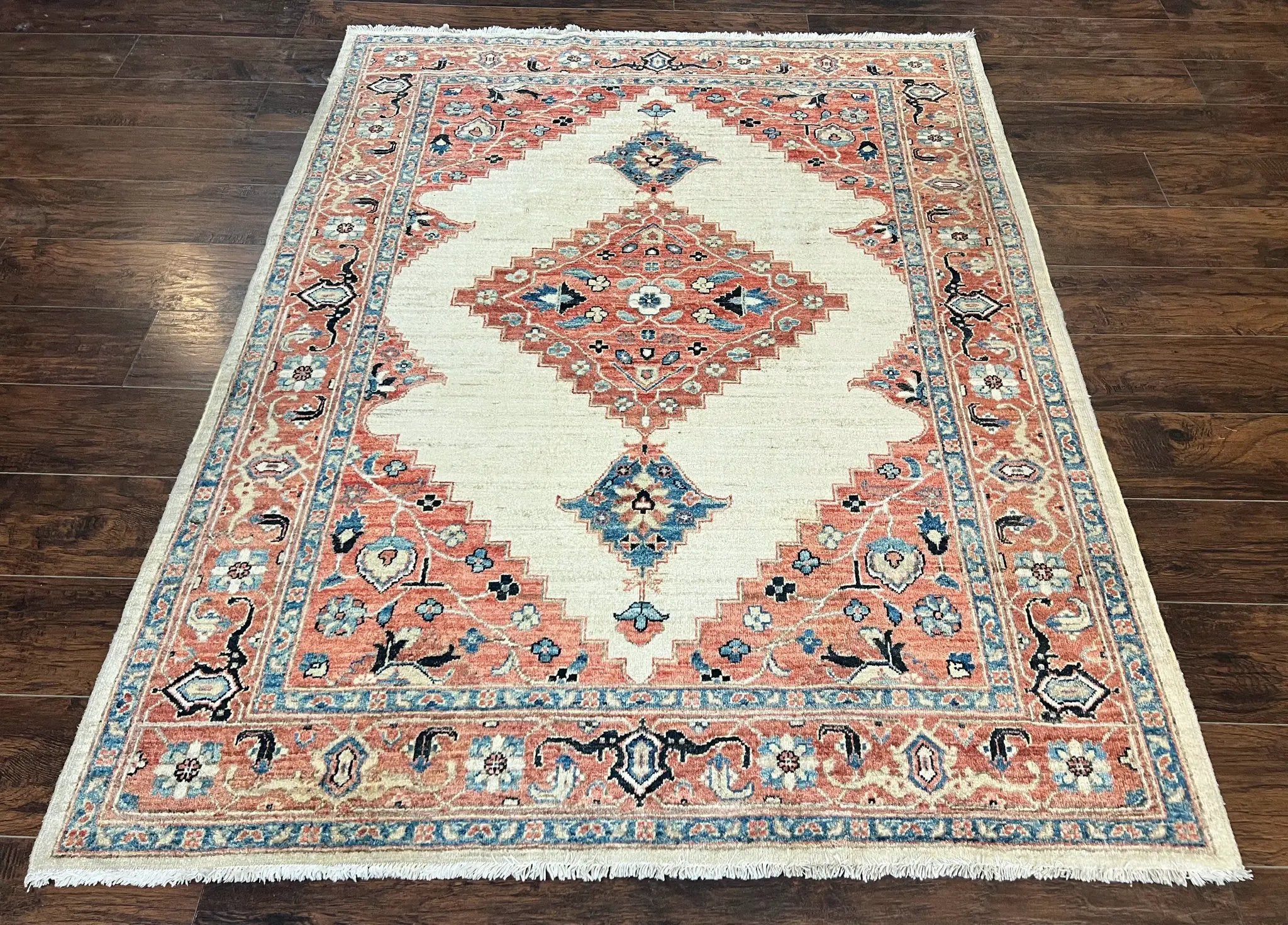 Peshawar Rug 5x7, Wool Hand Knotted Handmade Vintage Carpet, Serapi Design, Pakistani Rug 5 x 7 ft, Medium Sized, Geometric Rug by Jewel Rugs