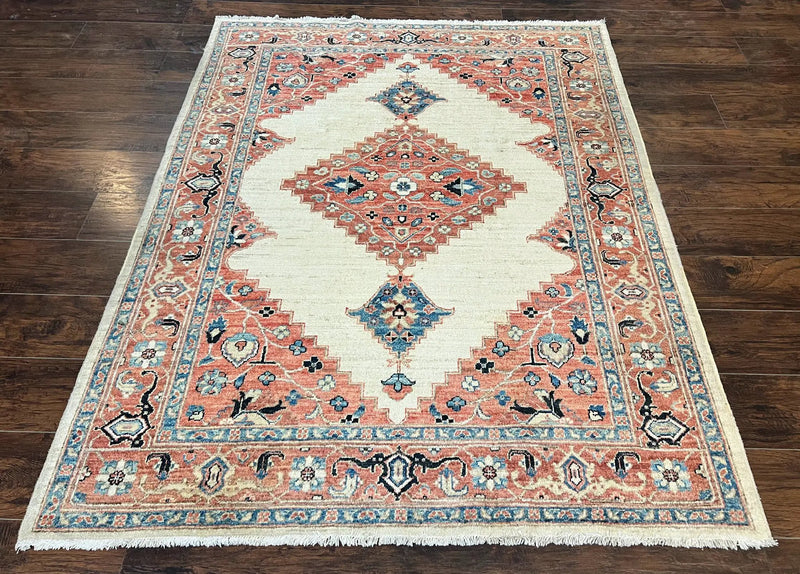 Peshawar Rug 5x7, Wool Hand Knotted Handmade Vintage Carpet, Serapi Design, Pakistani Rug 5 x 7 ft, Medium Sized, Geometric Rug by Jewel Rugs